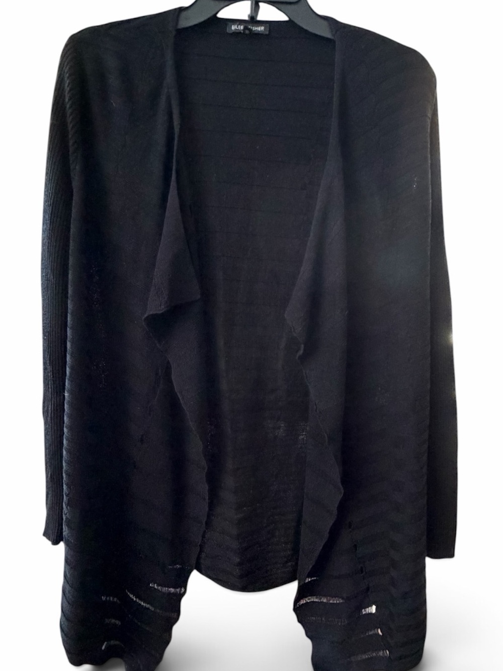 EILEEN FISHER Black Textured Open Front Cardigan Oversized Lightweight Size XS